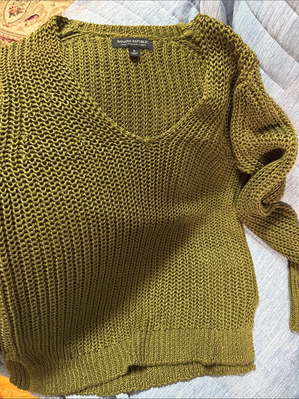 Banana Republic Olive Knit V-Neck Sweater
